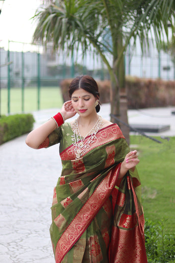 Green Pure Soft Organza Silk Saree Stylish Blouse Piece