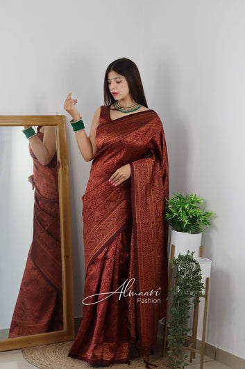 Maroon Pure Soft Silk Saree With Tempting Heavy Brocade Blouse Piece