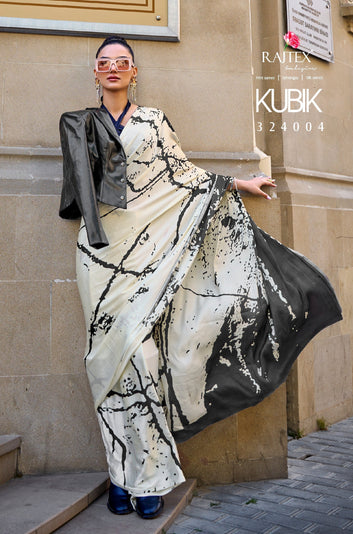 Pure Satin Crape Multi Coloured Printed Saree Comes With Attached Blouse
