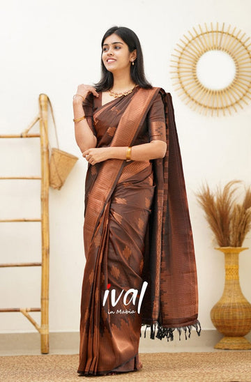 Snazzy Coffee Pure Soft Silk Saree With Confounding Blouse Piece