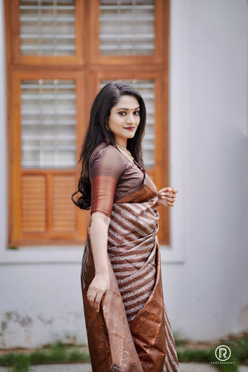 Coffee Pure Soft Silk Saree With Felicitous Blouse Piece