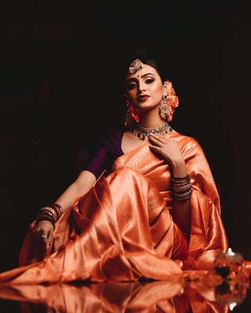 Orange Pure Soft Silk Saree With Lovely Blouse Piece