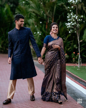 Navy Blue Pure Soft Silk Saree With Lovely Blouse Piece