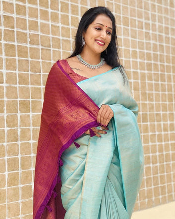 Firozi & Mageta Pure Soft Silk Saree With Attractive Blouse Piece