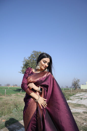 Wine Pure Soft Silk Saree With Attractive Blouse Piece
