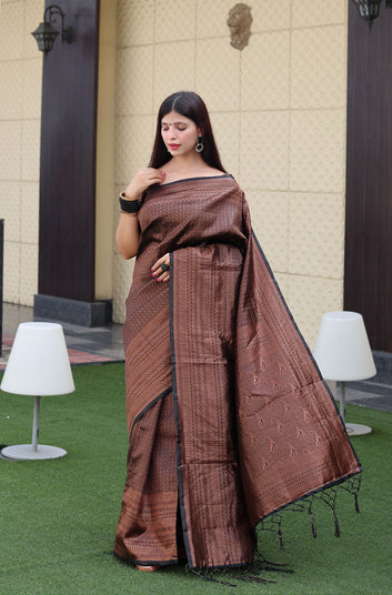 Staring Black Pure Soft Silk Saree With Tempting Blouse Piece