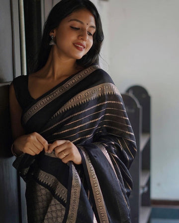 Black Pure Soft Semi-Silk Saree Stylish Blouse Piece