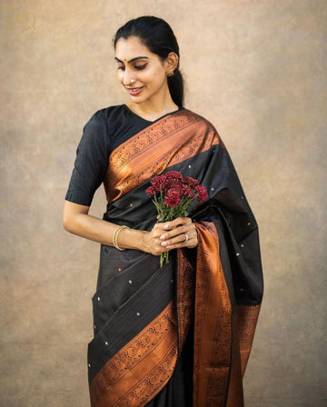 Black Pure Soft Silk Saree With Lovely Blouse Piece