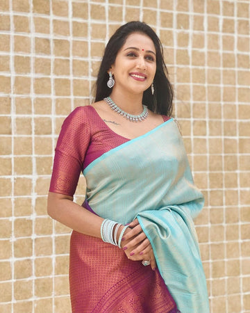 Firozi & Mageta Pure Soft Silk Saree With Attractive Blouse Piece