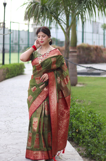 Green Pure Soft Organza Silk Saree Stylish Blouse Piece
