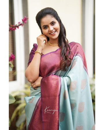 Firozi Pure Soft Silk Saree With Attractive Blouse Piece