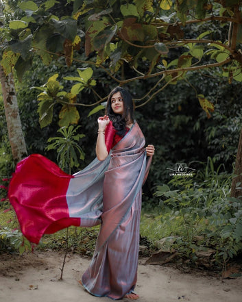 Dark Firozi Saree With Maroon Combination Comes With Attached Blouse