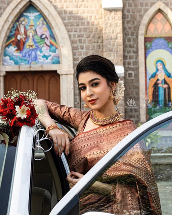 Coffee Pure Soft Silk Saree With Attractive Blouse Piece