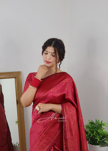 Staring Dark Peach Pure Soft Silk Saree With Tempting Heavy Brocade Blouse Piece