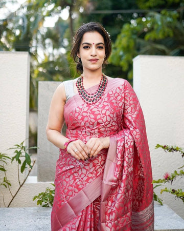 Peach Pure Soft Silk Saree With Attractive Blouse Piece
