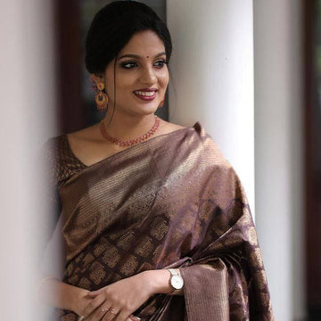 Coffee Pure Soft Silk Saree With Attractive Blouse Piece