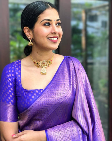 Violet Pure Soft Silk Saree With Twirling Blouse Piece